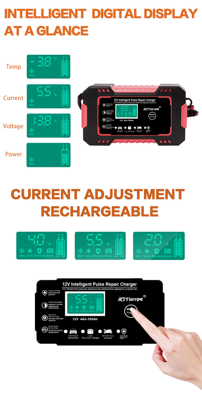 car battery charger 12v 4ah 100ah smart battery trickle charger automotive battery maintainer desulfator with temperature compensation details 7