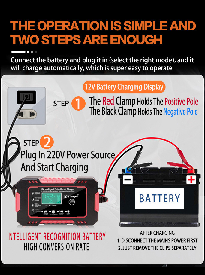 car battery charger 12v 4ah 100ah smart battery trickle charger automotive battery maintainer desulfator with temperature compensation details 4