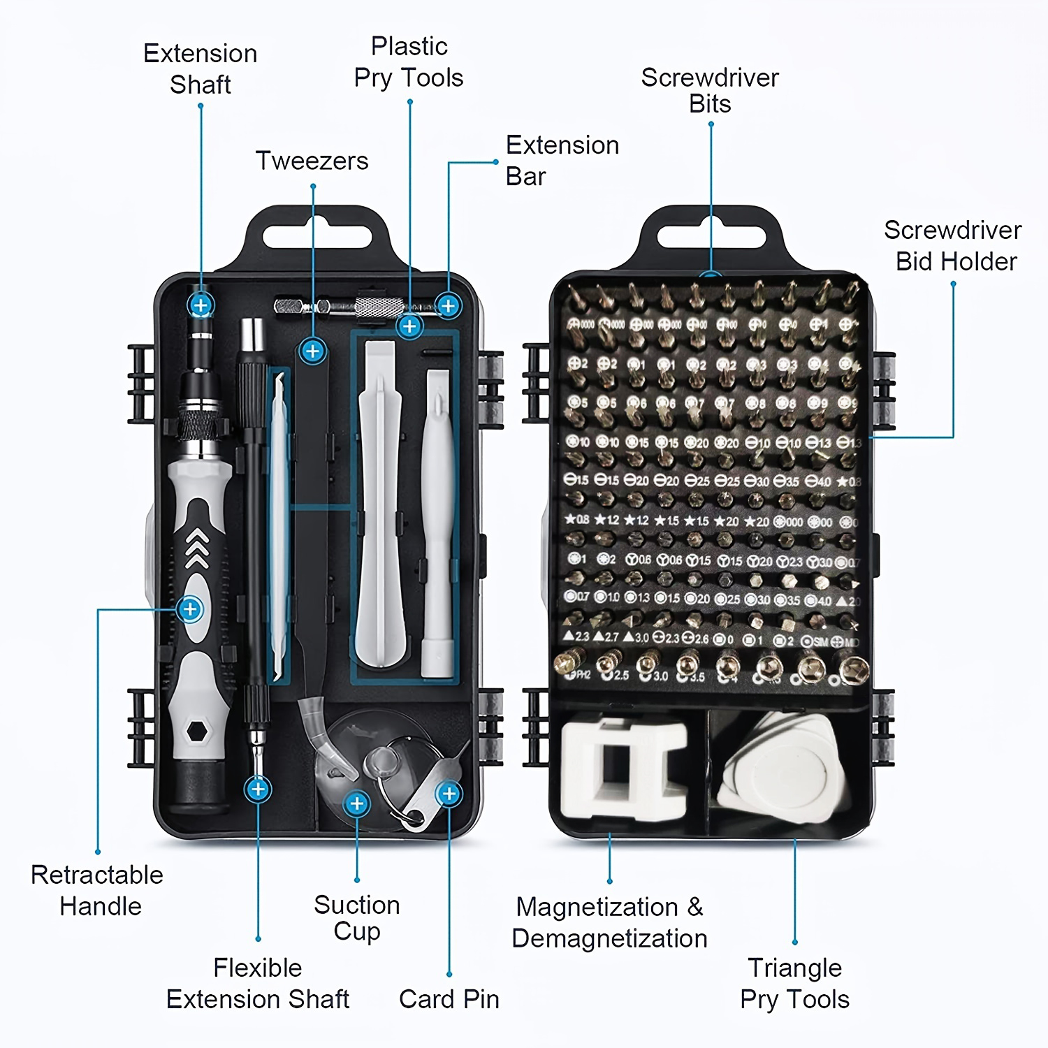 115pcs set cell phone kit car precision screwdriver repair tool kit multi function electronic screwdriver set watch mobile phone disassembly repair screwdriver tools black details 8