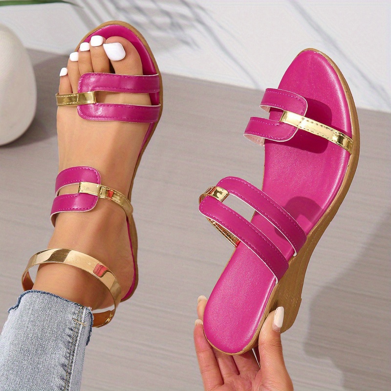 womens colorblock platform sandals slip on soft sole casual wedge slides versatile summer daily slides details 13