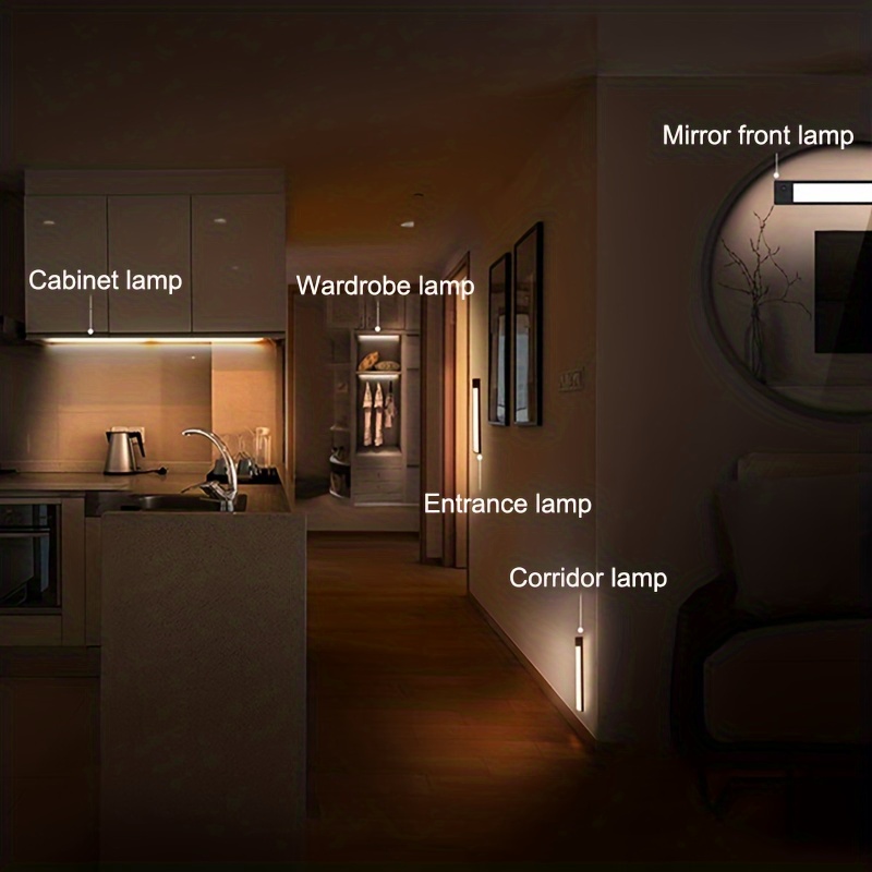 1pc led motion sensor cabinet light under counter closet lighting intelligent light wireless magnetic usb rechargeable kitchen night lights battery powered operated light for wardrobe closets cabinet cupboard stairs corridor shelf 3 9 or 7 9 details 6
