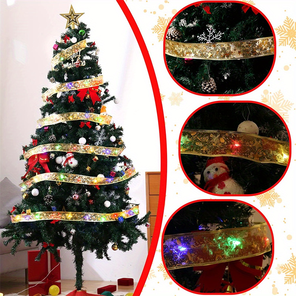 1pc led christmas ribbon lights 20 50 100 led christmas tree decoration christmas ribbon fairy lights battery powered copper wire ribbon string lights ribbon lace butterfly lights for wedding new year home room christmas decoration details 12