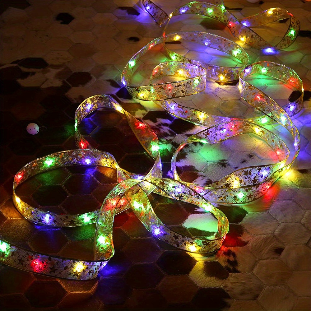 1pc led christmas ribbon lights 20 50 100 led christmas tree decoration christmas ribbon fairy lights battery powered copper wire ribbon string lights ribbon lace butterfly lights for wedding new year home room christmas decoration details 7