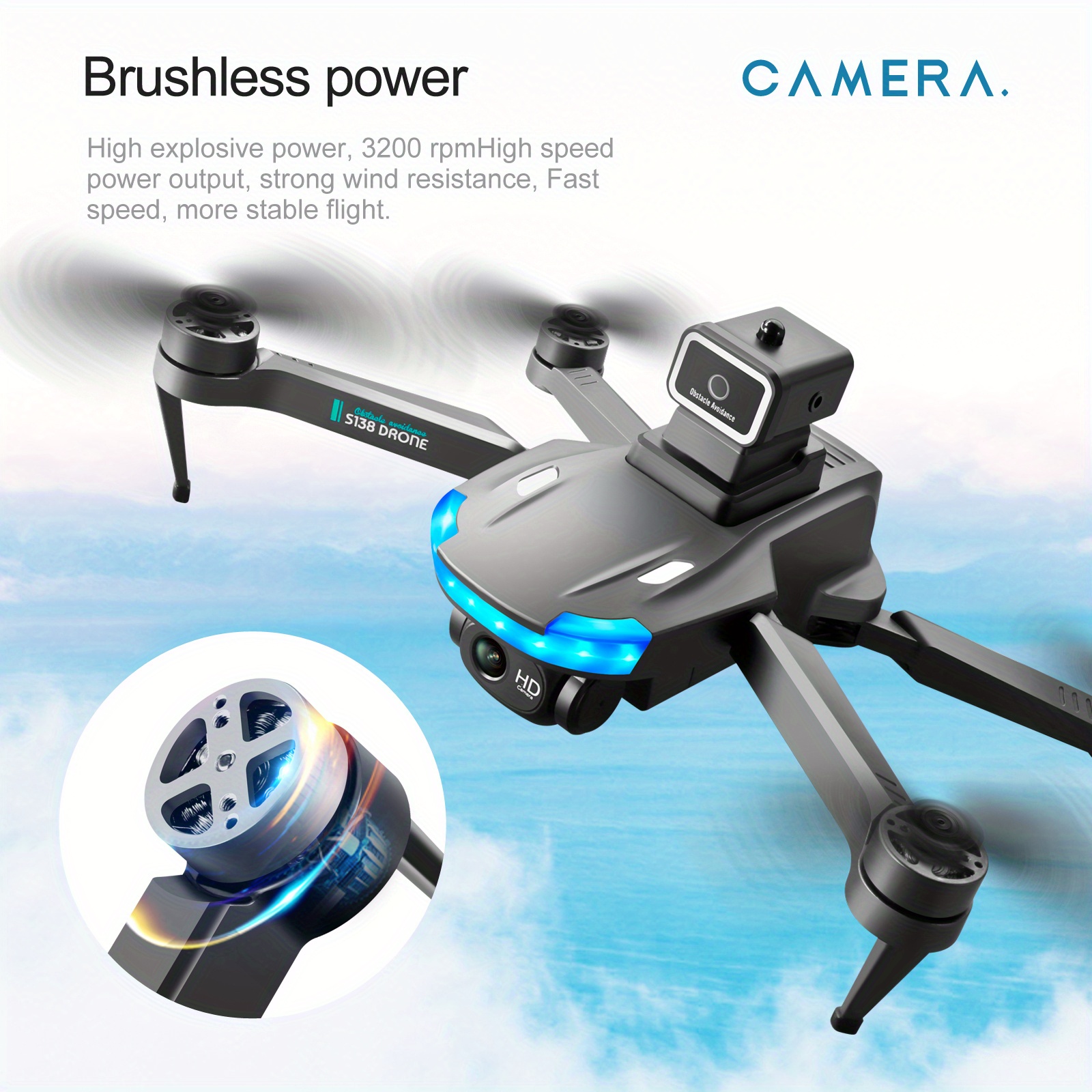 s138 brushless optical flow remote control drone with hd dual camera 1 3 batteries optical flow positioning esc camera brushless motor headless mode 360 intelligent obstacle avoidance wifi fpv details 2