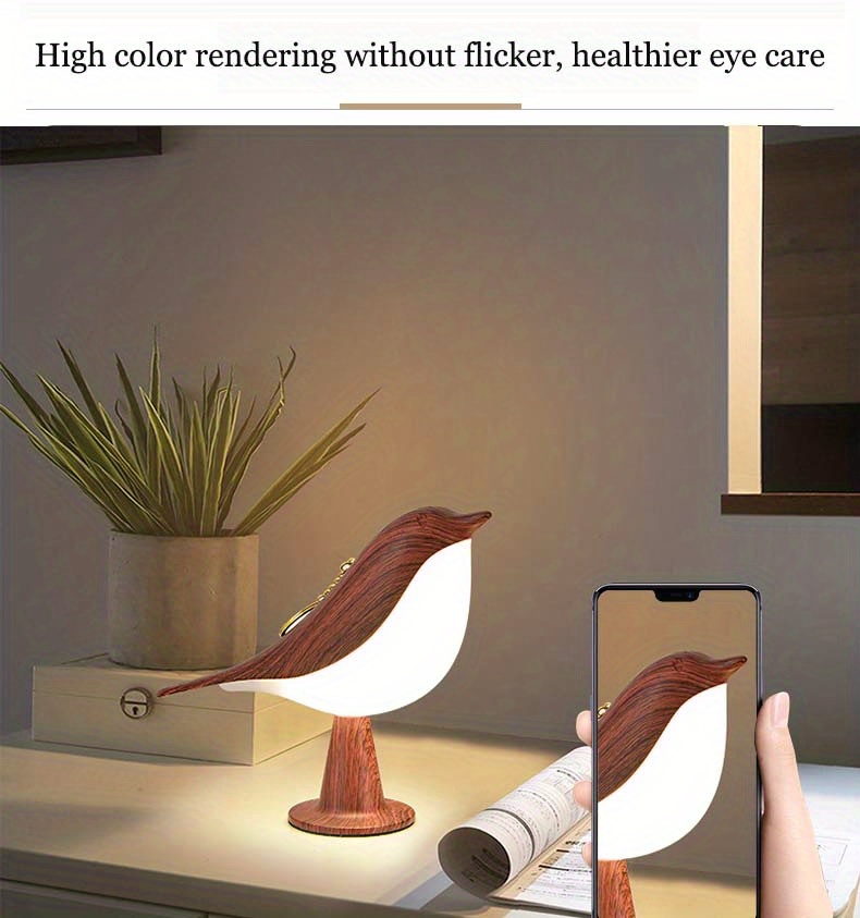 1pc magpie night light cute little bird night light with touch control modern dimmable rechargeable aromatherapy table lamp for bedroom nursery office car home decor details 3