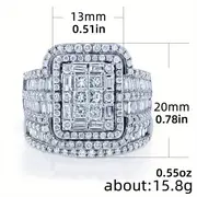 2pcs wide stacking rings silver plated inlaid shining zircon dainty evening party decor for female perfect anniversary birthday gift for female details 2