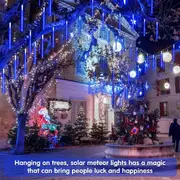 1pc meteor shower christmas lights outdoor 11 81inch 8 tubes 192 led falling rain lights solar light icicle snow cascading string lights for xmas tree holiday patio decorations details 7