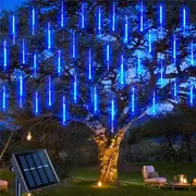1pc meteor shower christmas lights outdoor 11 81inch 8 tubes 192 led falling rain lights solar light icicle snow cascading string lights for xmas tree holiday patio decorations details 5
