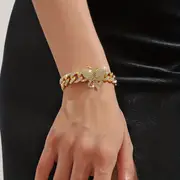 luxury sparkling rhinestone exaggerated style hip hop cuban chain butterfly bracelet details 1