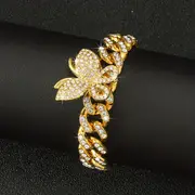luxury sparkling rhinestone exaggerated style hip hop cuban chain butterfly bracelet details 2