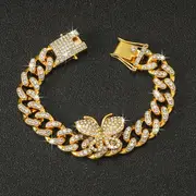 luxury sparkling rhinestone exaggerated style hip hop cuban chain butterfly bracelet details 4