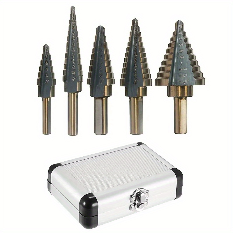 5pcs cobalt step drill bit set 50 sizes titanium conical cone drill hole cutter aluminum case details 5