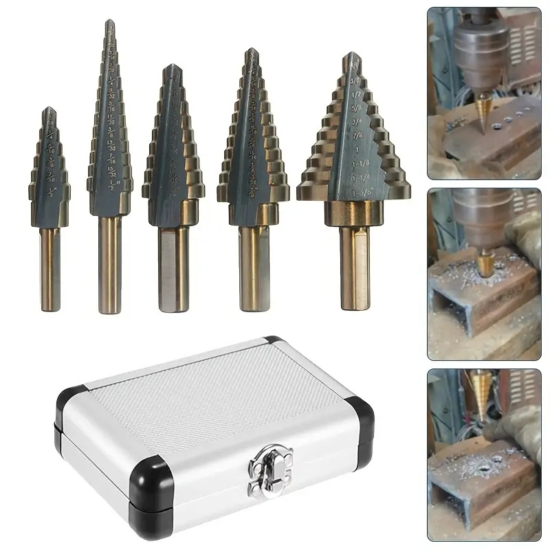 5pcs cobalt step drill bit set 50 sizes titanium conical cone drill hole cutter aluminum case details 2