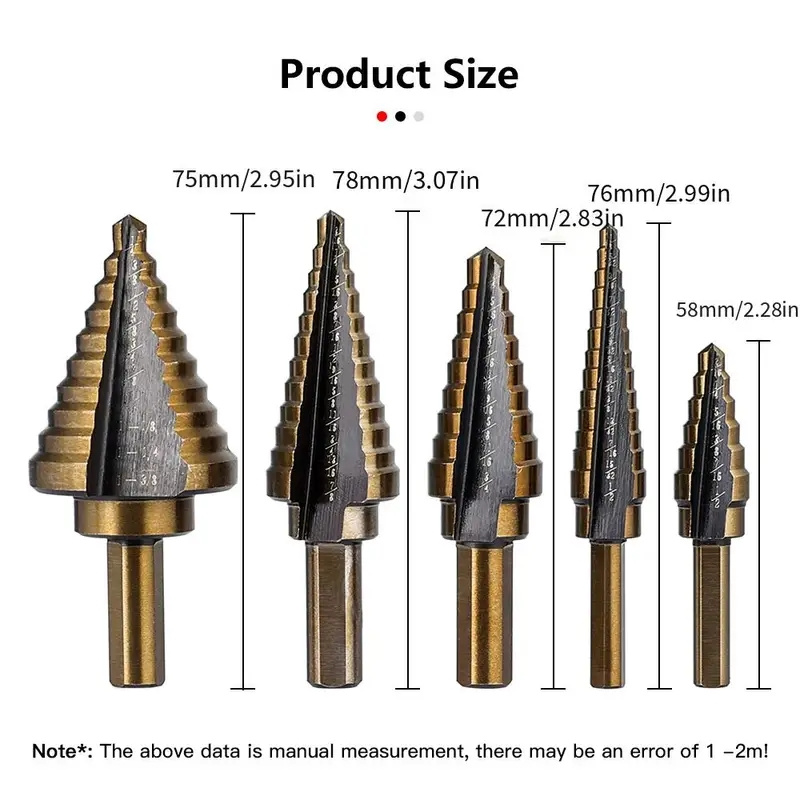 5pcs cobalt step drill bit set 50 sizes titanium conical cone drill hole cutter aluminum case details 1