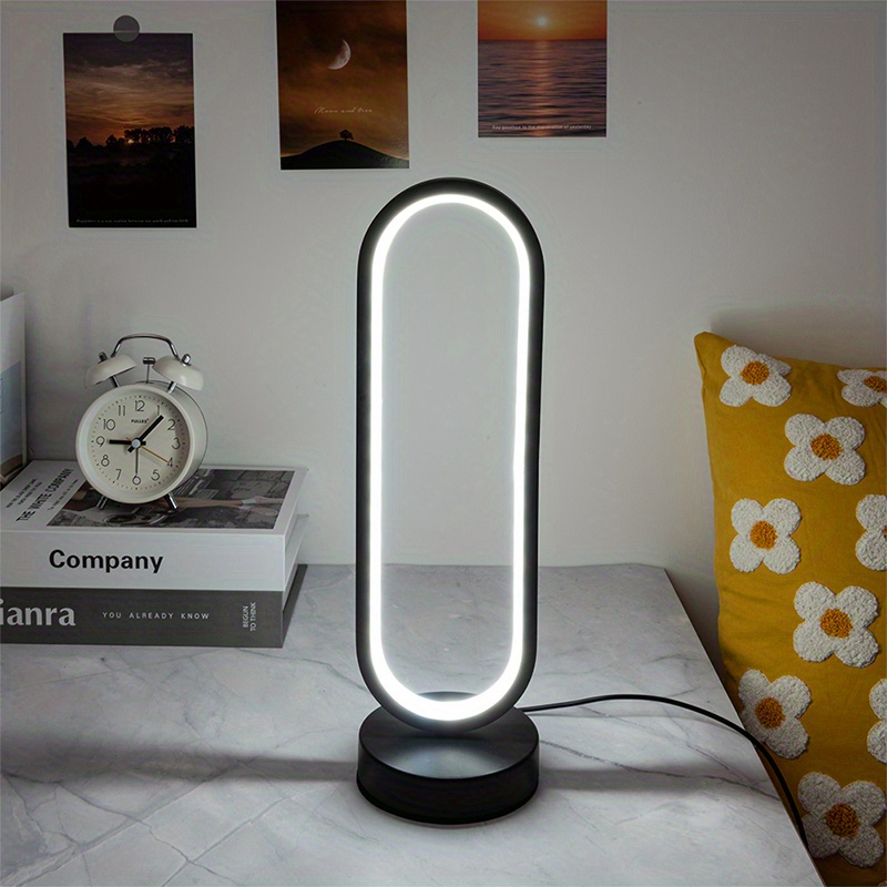 modern led ring table lamp usb powered dimmable bedside night light in black white for bedroom living room decor details 6