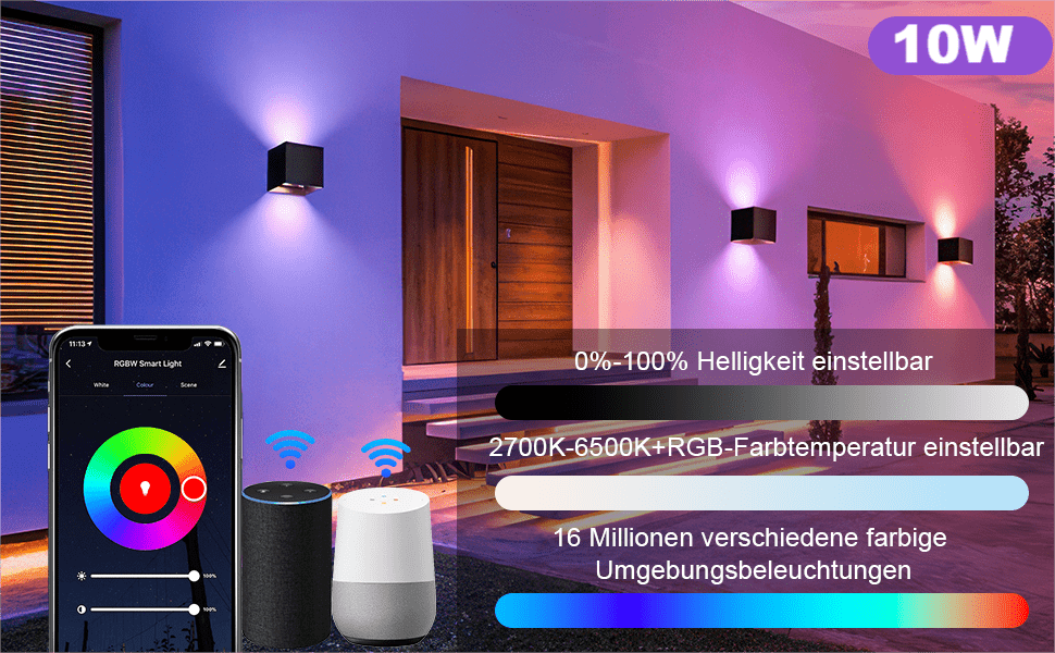 1pc smart wifi led wall light indoor outdoor 10w rgbcw colour light changing controllable via app voice control adjustable beam angle wall light for indoor and outdoor use living room stairs garden details 1