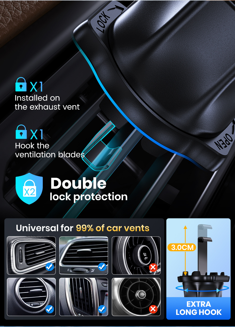 car phone holder mount   car mount with hook clip for car air vent 360 rotation phone mount for cellphones details 3