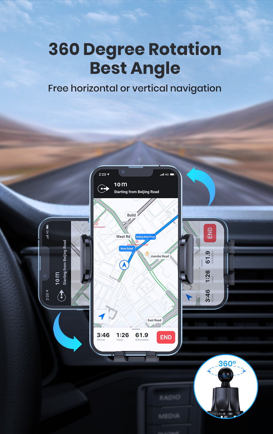 car phone holder mount   car mount with hook clip for car air vent 360 rotation phone mount for cellphones details 4