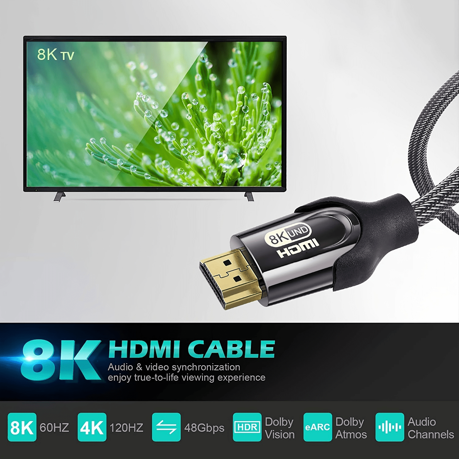 Cabo   2.1 de Ultra Alta Velocidade 8K, Suporta 8K a 60Hz, 4K a 120Hz. detalhes 3