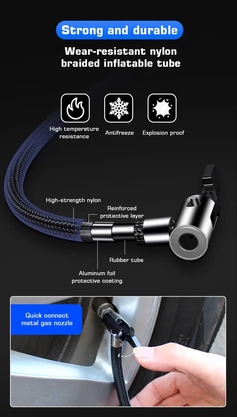 Bomba infladora de neumáticos para coche, compresor de aire portátil, bomba de aire inalámbrica 150 psi para coches, motocicletas, bicicletas, neumáticos, bomba de neumáticos eléctrica con indicador de presión, manómetro, luz, para el carro detalles 6