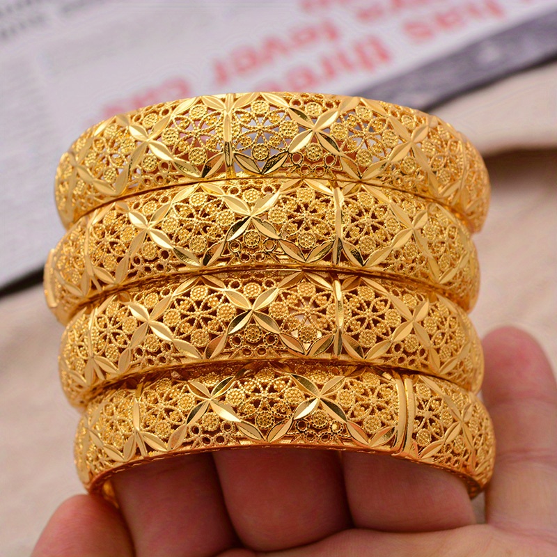 24k gold plated ladies open bracelet hand jewelry bride luxury ethnic style open bangle ladies wedding bracelet details 3