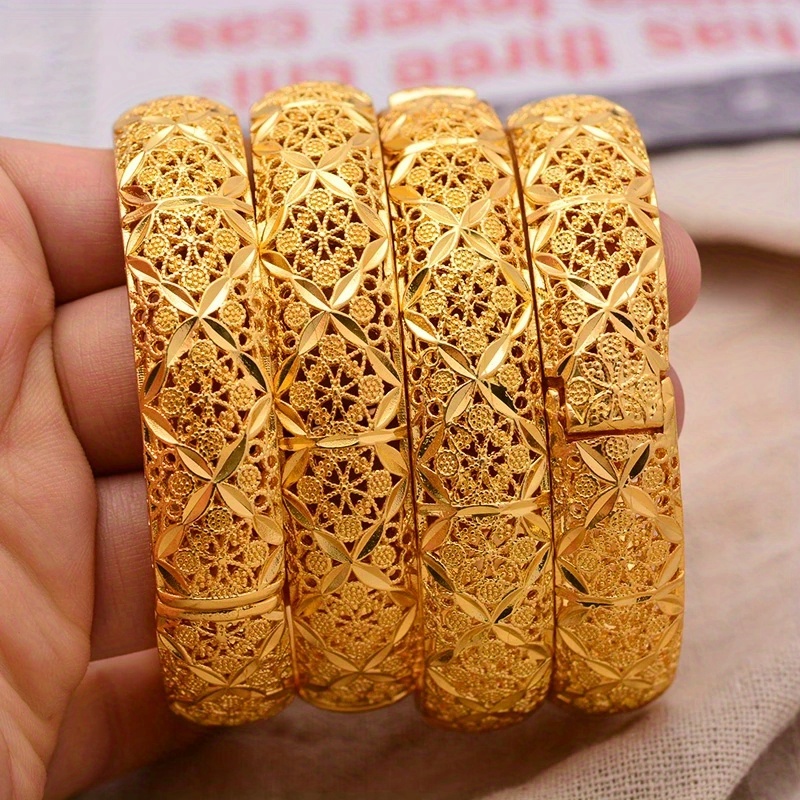 24k gold plated ladies open bracelet hand jewelry bride luxury ethnic style open bangle ladies wedding bracelet details 2