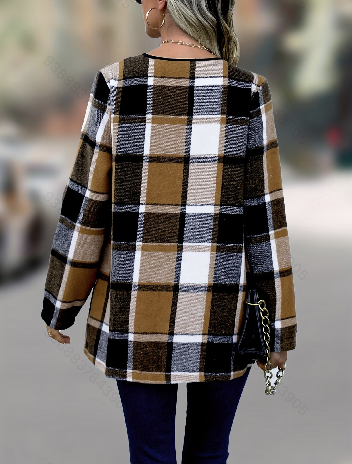 open front plaid jacket casual long sleeve outwear womens clothing details 1