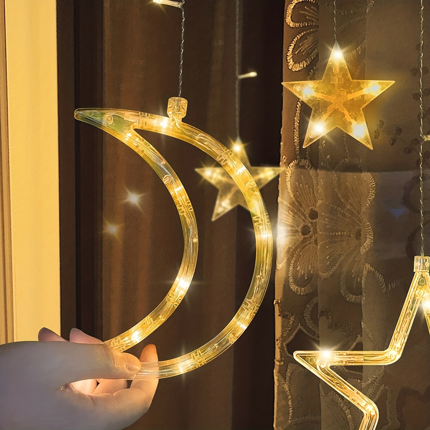 1 piece led   star light battery case ramadan decorative light outdoor waterproof curtain light in 8 modes ramadan hanging decoration suitable for indoor home terrace warm   details 1