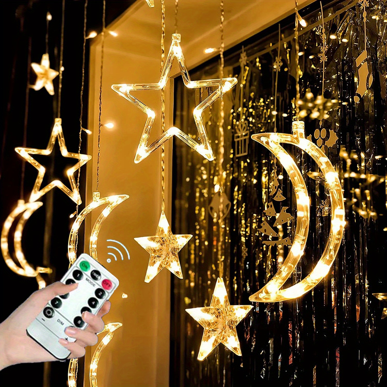 1 piece led   star light battery case ramadan decorative light outdoor waterproof curtain light in 8 modes ramadan hanging decoration suitable for indoor home terrace warm   details 2