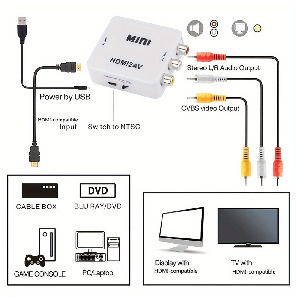 Mini For grensesnitt til AV 3RCA CVBS Audio Video Composite Converter Adapter For HDTV Til AV detaljer 2