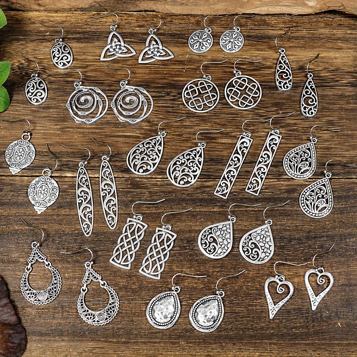 16 pairs of vintage ethnic style silvery geometric hollow alloy simple and fashionable pendant style multi style combination earrings set for women daily street photography theme dressing fashion simple and versatile details 1