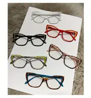 blue light blocking glasses cat eye color block frame clear lens computer glasses spectacles for women men details 6