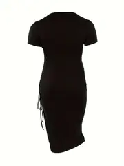 plus size sexy dress womens plus cut out short sleeve round neck side split ruched dress details 1