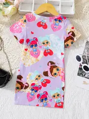 toddler girls cute cartoon shiny girl graphic crew neck casual t shirt dress for party kids summer clothes details 11