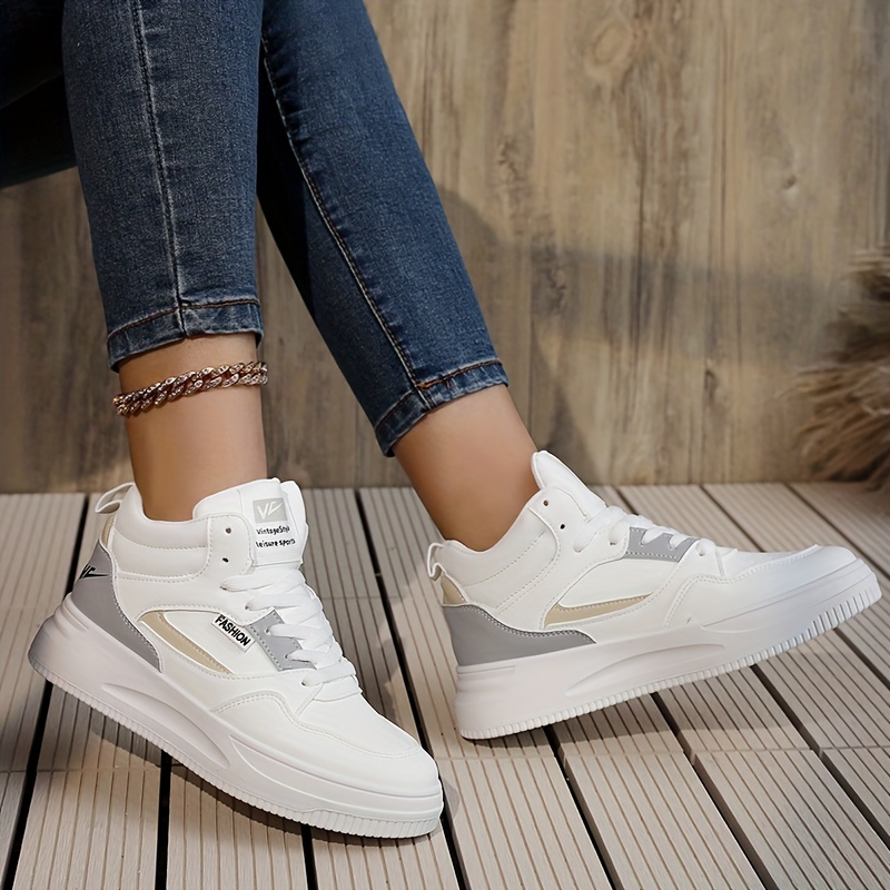 womens colorblock skate shoes platform high top lace up sneakers breathable sports shoes details 7