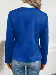plus size elegant jacket womens plus solid long sleeve zip up round neck jacket details 15