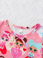 toddler girls cute cartoon shiny girl graphic crew neck casual t shirt dress for party kids summer clothes details 19