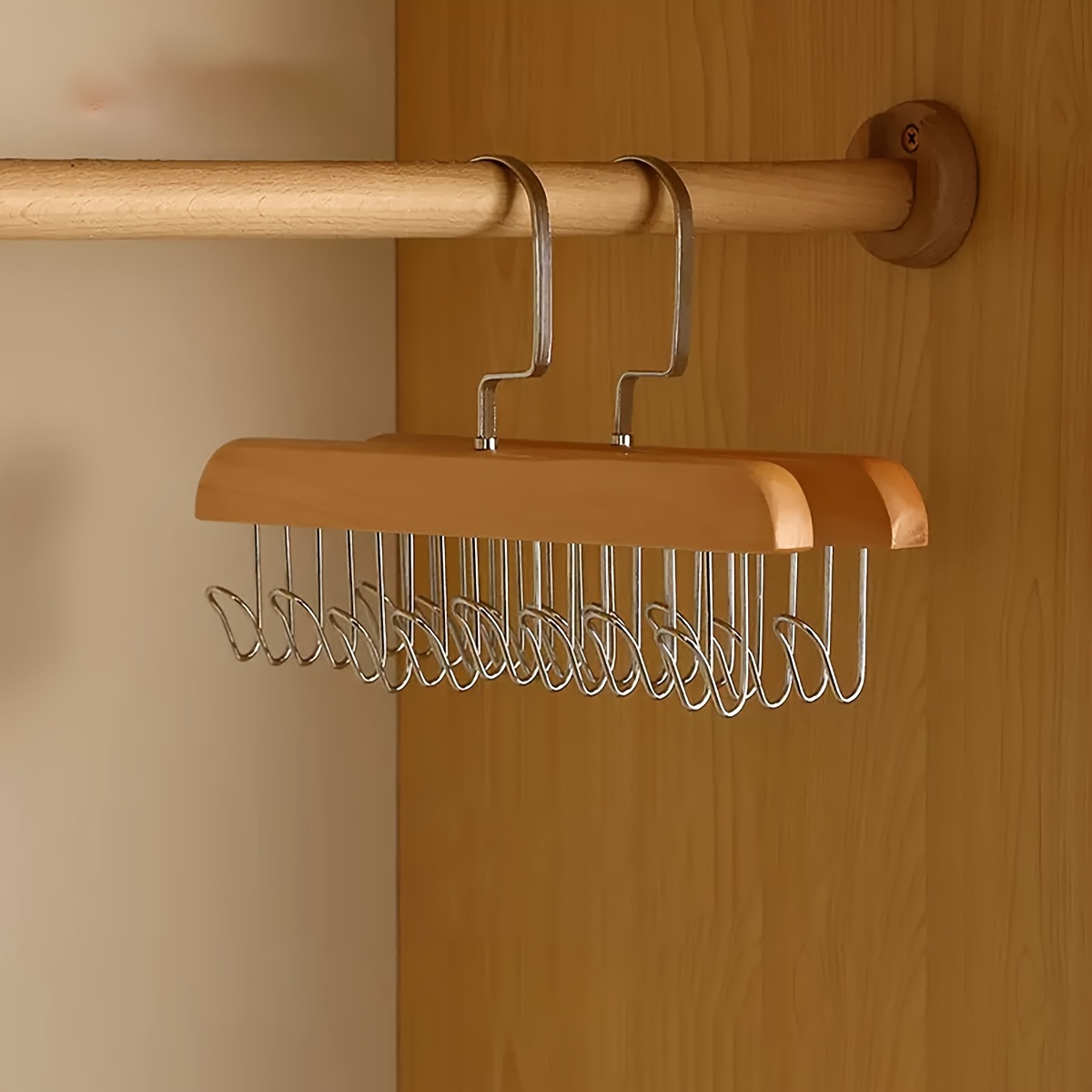1   with 8 metal hooks smooth retro decorative wooden suit hanger for ties hats belts suspenders and formal clothes details 5