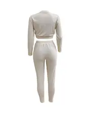 solid casual two piece set crew neck long sleeve tops drawstring elastic waist pants outfits womens clothing details 3