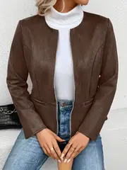 plus size elegant jacket womens plus solid long sleeve zip up round neck jacket details 39