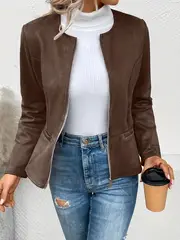 plus size elegant jacket womens plus solid long sleeve zip up round neck jacket details 40