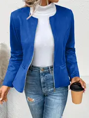 plus size elegant jacket womens plus solid long sleeve zip up round neck jacket details 12
