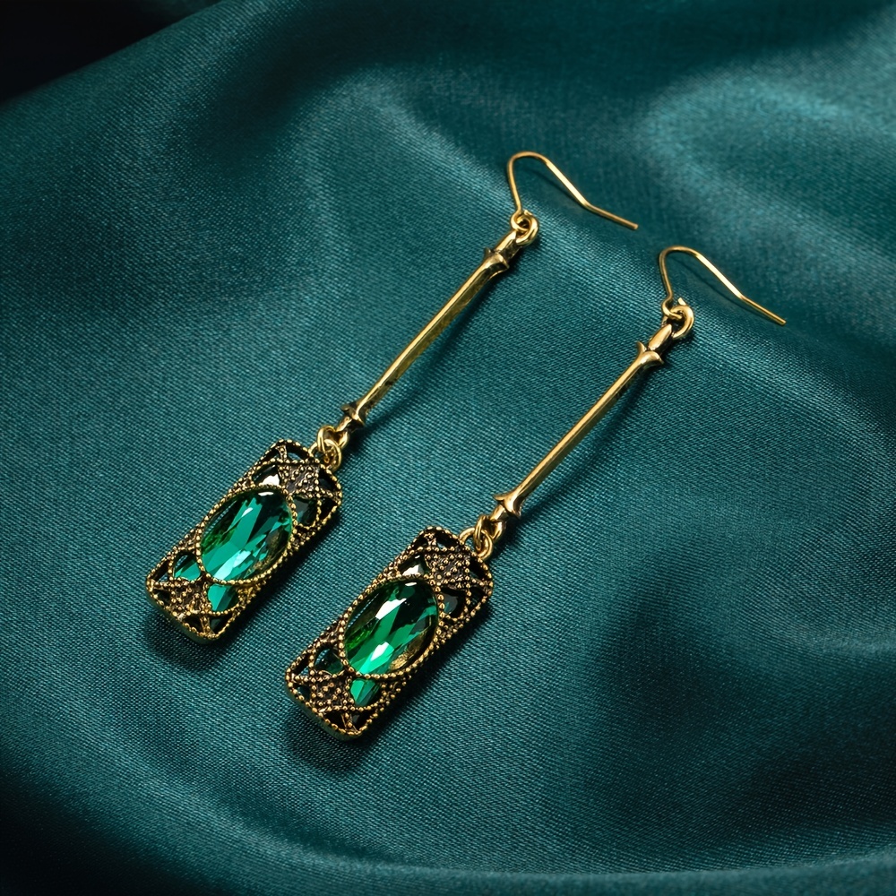 long green stone drop dangle earrings vintage ear jewelry gift for women girls 1pair details 0