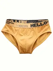 10pcs mens hello print fashion briefs sexy comfortable cool polyester spandex blend underwear with elastic waistband non transparent knit fabric for summer wear details 3