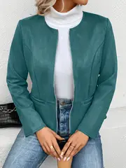 plus size elegant jacket womens plus solid long sleeve zip up round neck jacket details 11