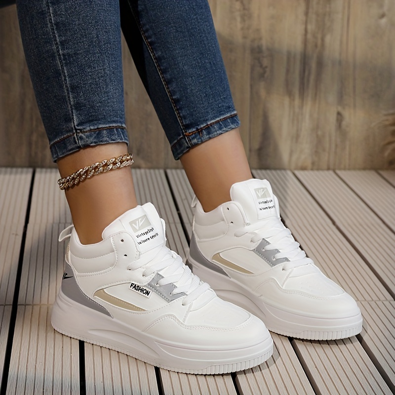 womens colorblock skate shoes platform high top lace up sneakers breathable sports shoes details 6