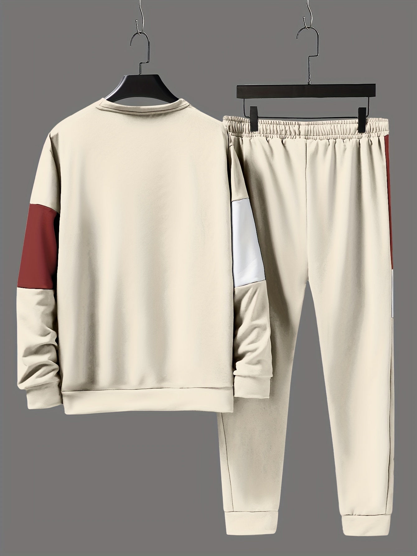 mens color block 2pcs outfits casual crew neck long sleeve sweatshirt and sweatpants joggers set for winter fall mens clothing details 11