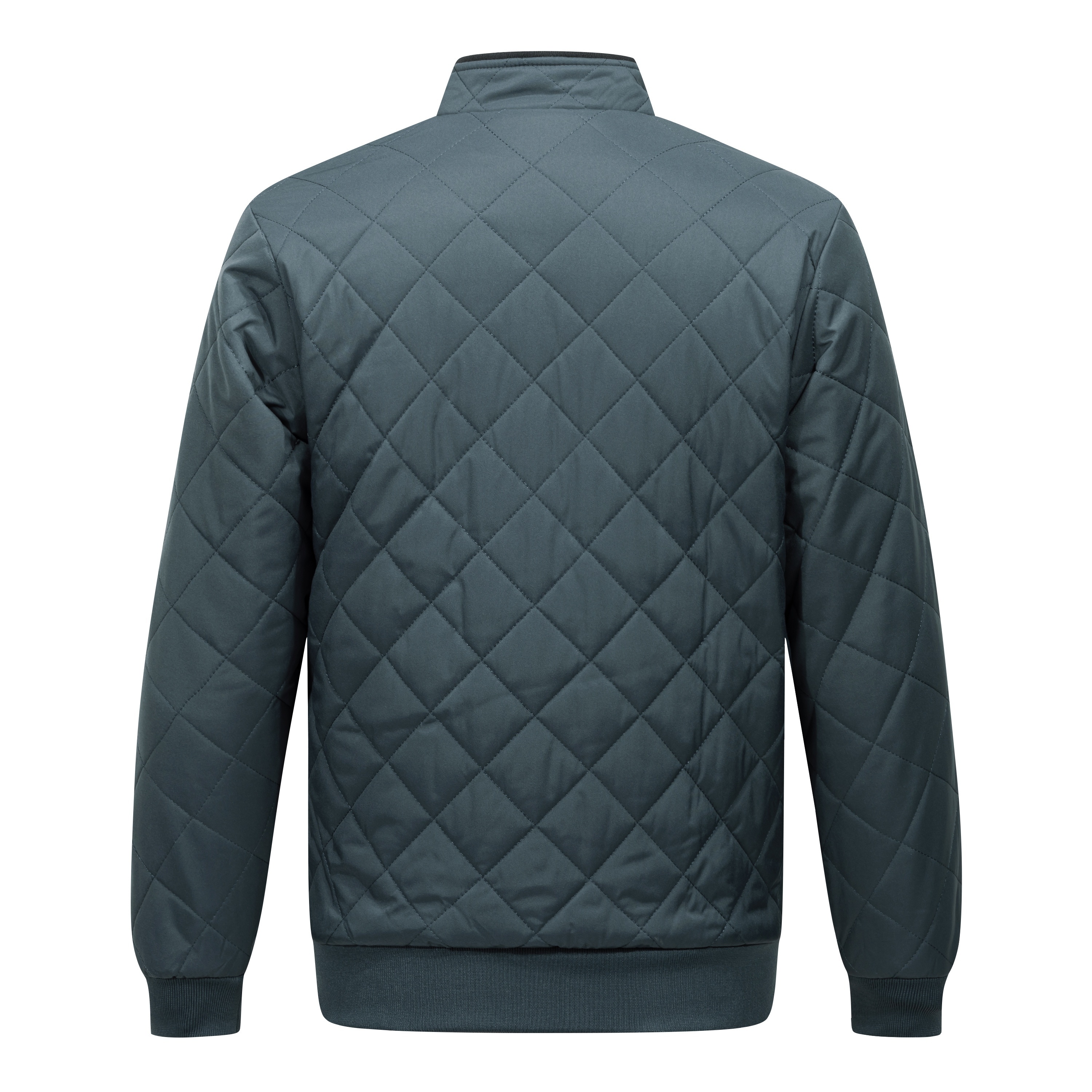 mens quilted fleece lined jacket warm stylish casual zip up with stand collar long sleeves and pockets dark green polyester   winter zip up jacket details 9