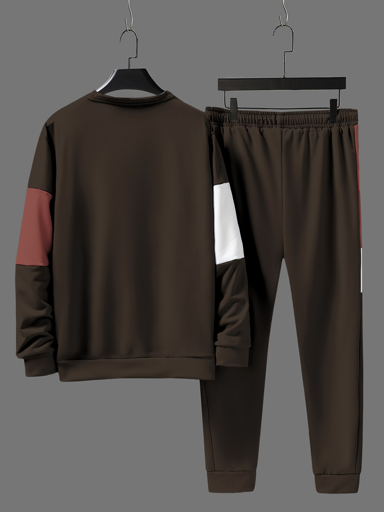 mens color block 2pcs outfits casual crew neck long sleeve sweatshirt and sweatpants joggers set for winter fall mens clothing details 6