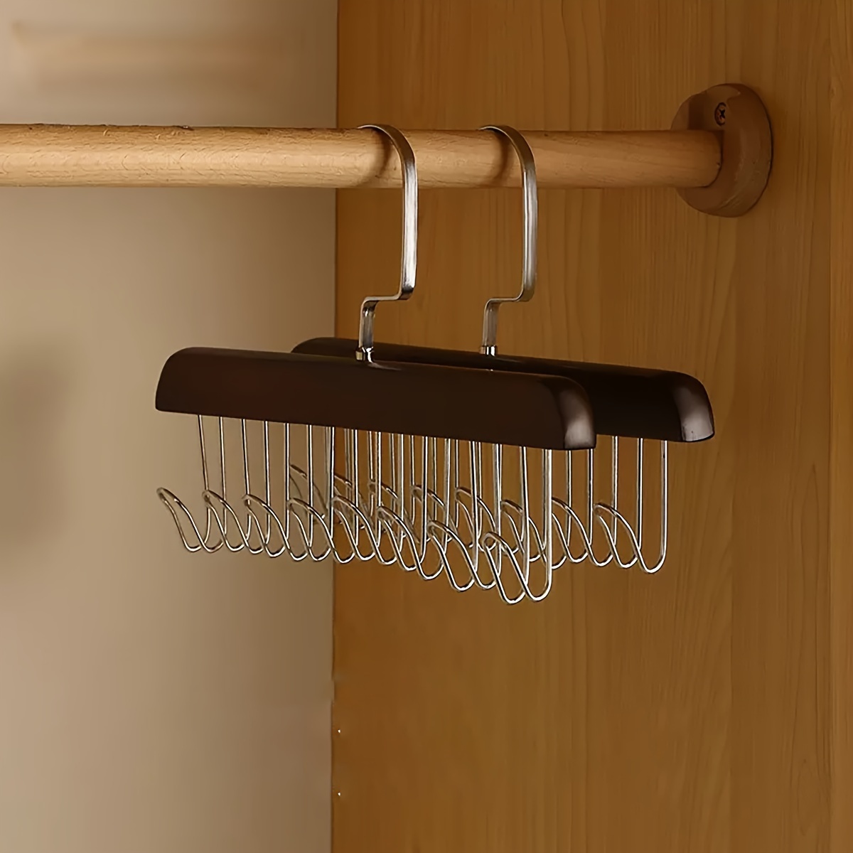 1   with 8 metal hooks smooth retro decorative wooden suit hanger for ties hats belts suspenders and formal clothes details 6